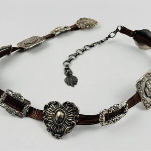 Vintage 1993 Brighton Silver Cameo Concho Medallion Brown Leather 38” RARE*FIND